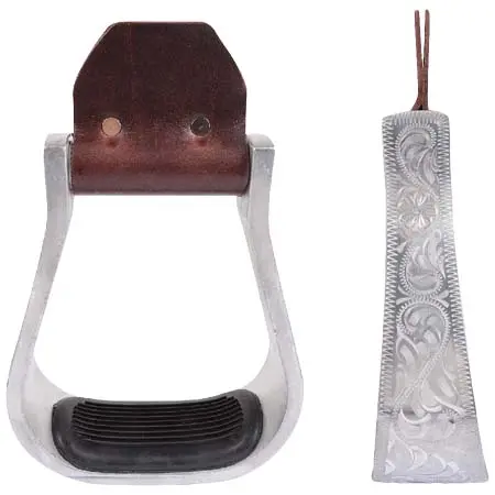 マーティンサドラリー(Martin Saddlery) 乗馬 鐙・鐙革 Aluminum Engraved Bell Stirrup with Rubber Tread, 2-inch