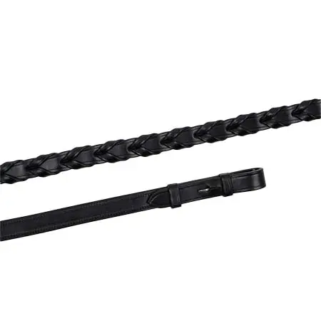 モンタール(Montar) 乗馬 手綱 Laced Leather Deco Reins French Hooks Organic Tanned – Black
