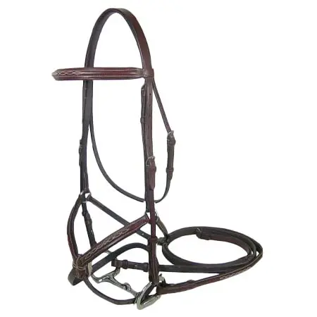 パリタック(Paris Tack) 乗馬 頭絡 Paris Tack Round Raised Double Fancy Stitch Figure 8 Bridle with Matching Rubber Reins