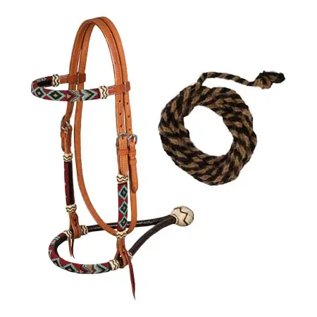 プールズ(Pool’s) 乗馬 頭絡 Leather riding bridle with mane hair reins