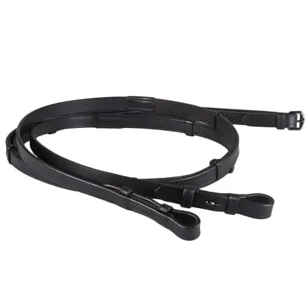 QHP(キューエイチピー) 乗馬 手綱 QHP Rein one sided anti-slip with stops Black Full