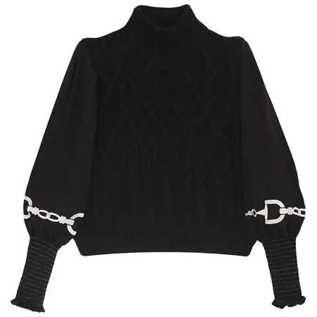 ロナー(RONNER) 乗馬 ニット Ellie Cable Knit Sweater with Embroidered Sleeves Black
