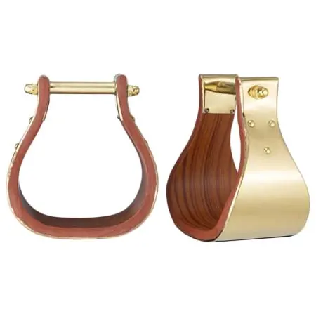 タフワン(Tough1) 乗馬 鐙・鐙革 Tough1 Polished Brass Wood Stirrups – Adult