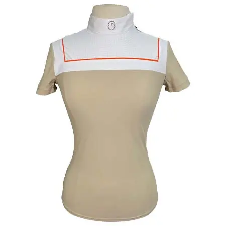 ヴェストラム(VESTRUM) 乗馬 競技用シャツ Caracas S/S Show Shirt in Tan/White – Women’s Large