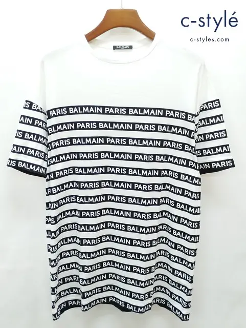 BALMAIN バルマン Tシャツ 34 ホワイト×ブラック 半袖 ボーダー