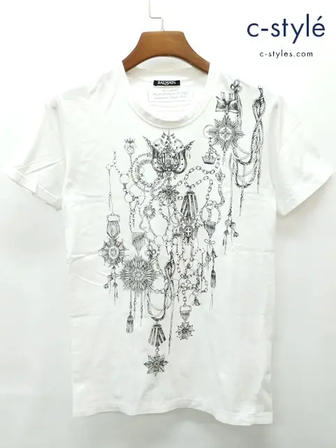 BALMAIN バルマン Tシャツ XS ホワイト 半袖 プリント