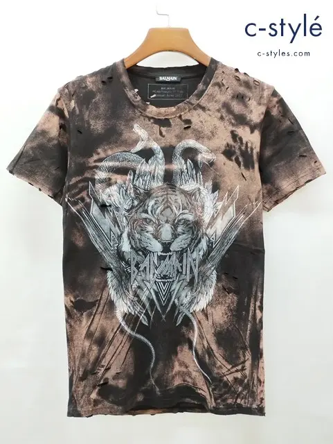 BALMAIN バルマン Tシャツ S ブラウン系 半袖 プリント