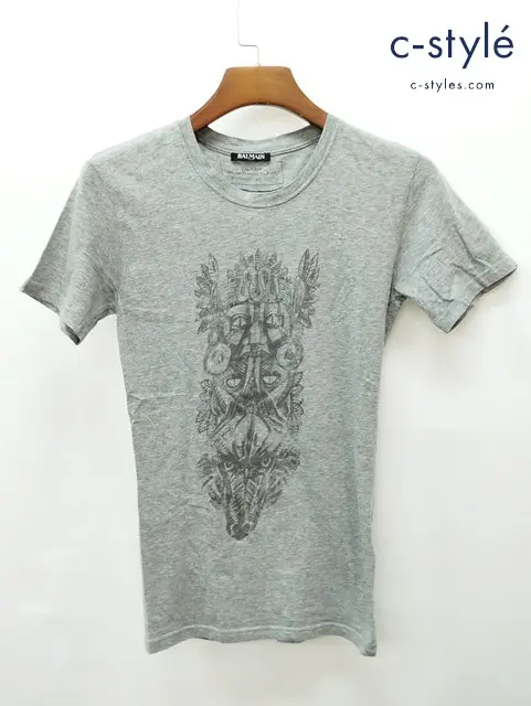 BALMAIN バルマン Tシャツ XS グレー プリント 半袖