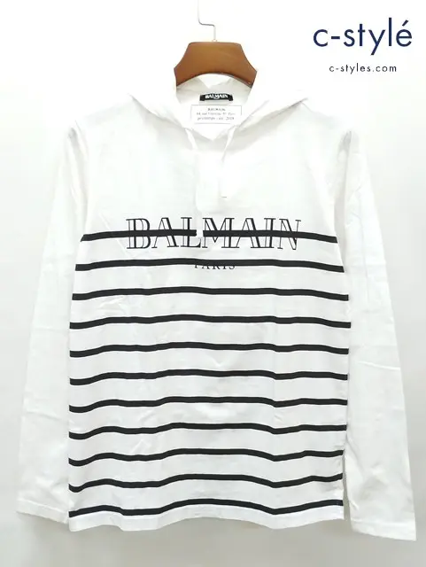 BALMAIN バルマン ロングスリーブTシャツパーカー S ホワイト フード