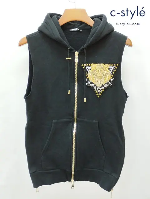 BALMAIN バルマン BHR C&S HOODIE SLL EMBW ノースリーブ パーカー XS ブラック