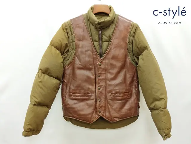 Schott ショット レザーダウンジャケット 38 カーキ 2WAY USA製