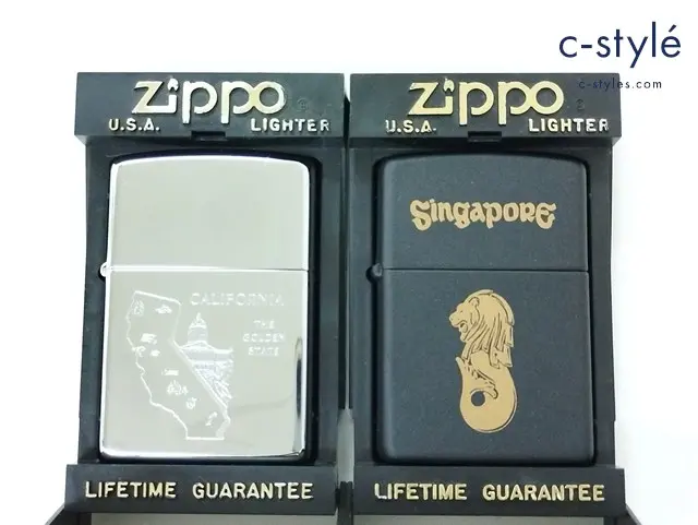 ZIPPO ジッポー オイルライター SINGAPORE マットブラック ’93 CALIFORNIA シルバー ’95 計2点