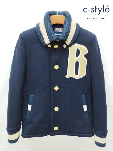 BLUE BLUE ブルーブルー スタジアムジャケット M ネイビー メルトン 日本製 700032-968 JK1348
