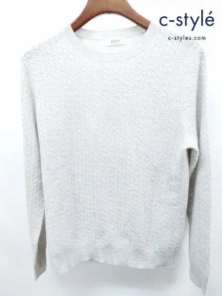 picea ピセア クルーネックケーブルニット M グレー系 カシミヤ100%