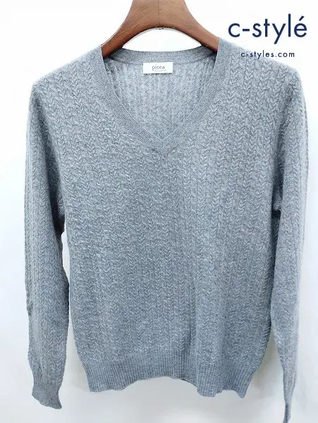 picea ピセア Vネックケーブルニット S グレー カシミヤ100%