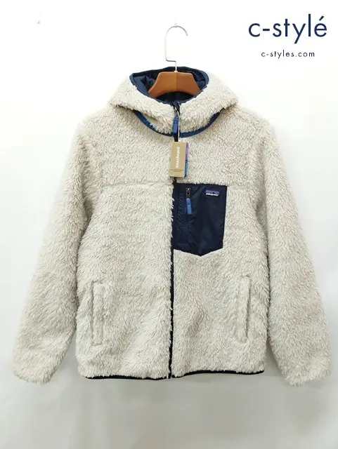 Patagonia パタゴニア ダウンジャケット XXL ベージュ系×ネイビー リバーシブル キッズ 男の子 女の子