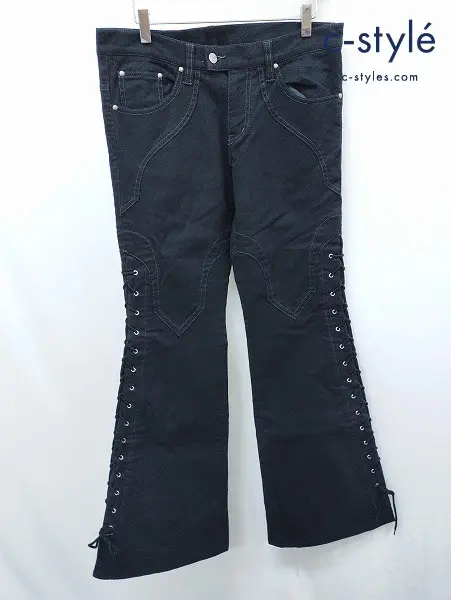 TORNADO MART トルネードマート パンツ L ブラック HEMLINE LACE UP FLARE DENIM PANTS TPT-6252
