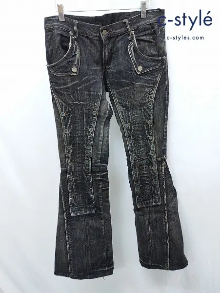 TORNADO MART パイソン柄切替 デニムパンツ TORNADO MART トルネードマート デニムパンツ L ブラック HEMLINE ZIP