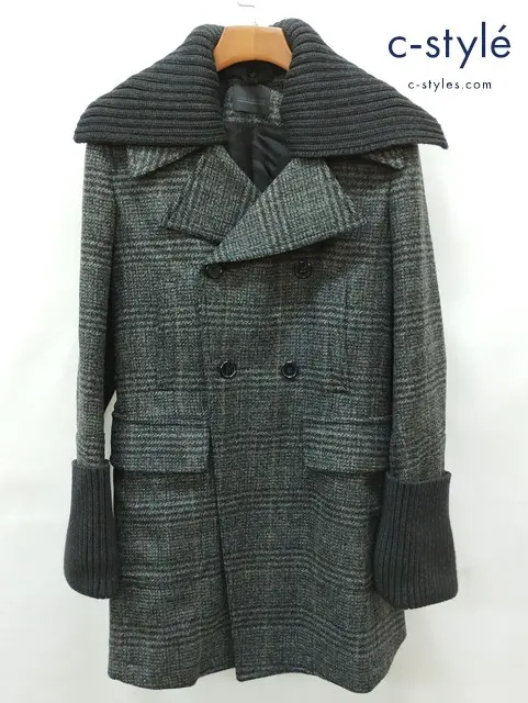 DIESEL BLACK GOLD ディーゼルブラックゴールド ツイードピーコート 42 グレー系 チェック柄 WANNBORGA