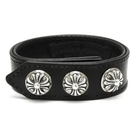 クロムハーツ(CHROME HEARTS) ブレスレット 3ボタン 2スナップ ブレスレット クロスボタン ブラック