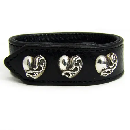 クロムハーツ(CHROME HEARTS) ブレスレット 3ボタン 2スナップ ブレスレット ハートボタン ブラック