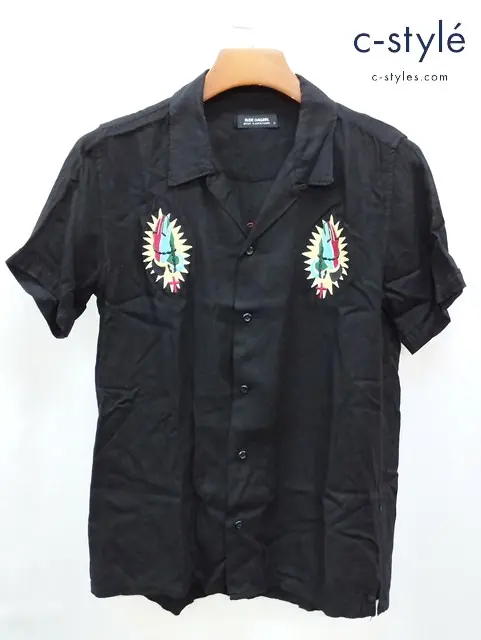 RUDE GALLERY ルードギャラリー シャツ 3 ブラック レーヨン100% 半袖 MARIA EMBROIDERY ALOHA SHIRT