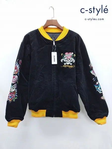XLARGE×ED HARDY エクストララージ×エドハーディー スーベニアジャケット XL ブラック リバーシブル