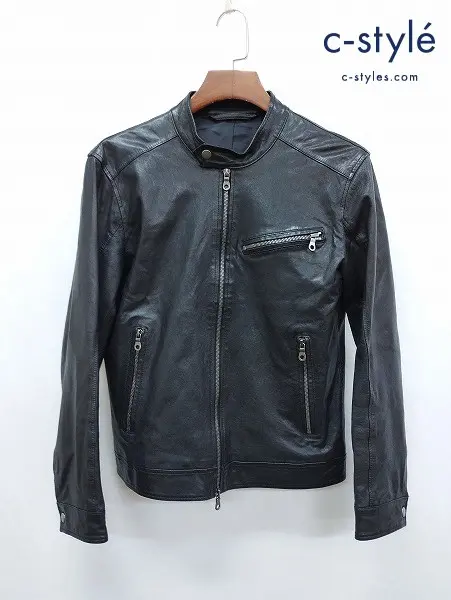 BARNEYS NEW YORK バーニーズ ニューヨーク レザーシングルライダースジャケット 46 ブラック 2042478