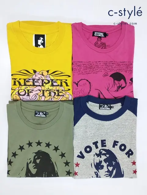 HYSTERIC GLAMOUR ヒステリックグラマー Tシャツ S 長袖 イエロー ピンク系 カーキ系 グレー/ネイビー系 計4点