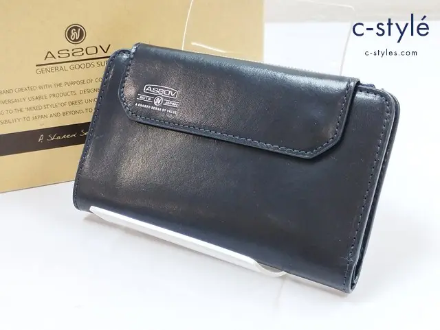 AS2OV アッソブ 財布 ネイビー系 レザー LEATHER MOBILE WALLET 081601