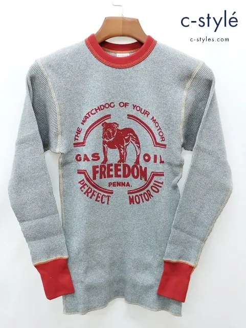 FREEWHEELERS フリーホイーラーズ Tシャツ S グレー GAS OIL プリント サーマル ロングスリーブ 長袖