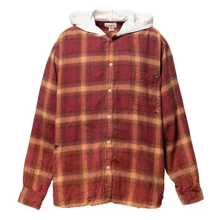 カミヤ(KAMIYA) Distressed Hooded Checked Shirt G16SH051