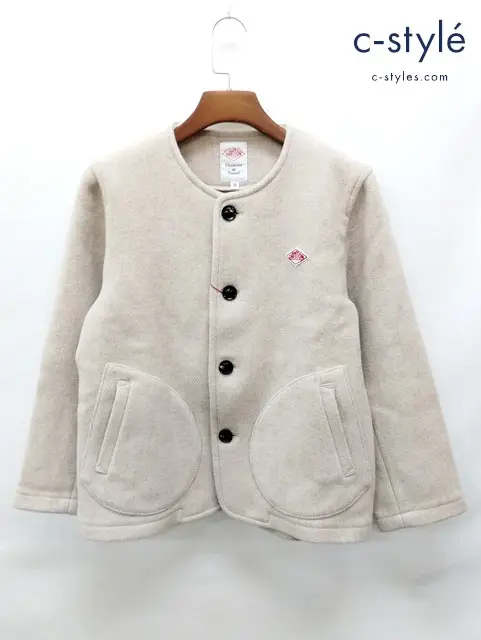 DANTON ダントン ウールジャケット 36 ベージュ系 日本製 ノーカラー JD-8903 WOM レディース