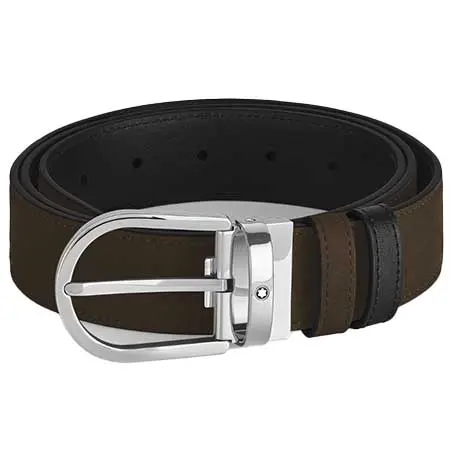 MONTBLANC(モンブラン) ホースシューバックル ブラウン/ブラック リバーシブルレザーベルト 35 mm MB222407