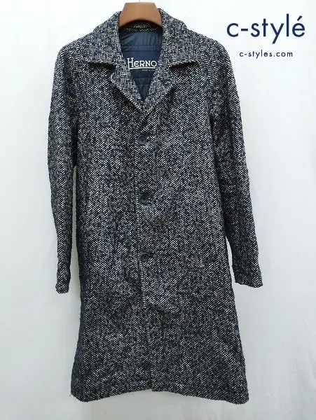 HERNO ヘルノ ロングコート 44 ネイビー系 中綿 バルカラー イタリア製 CA0073U-33154-9200