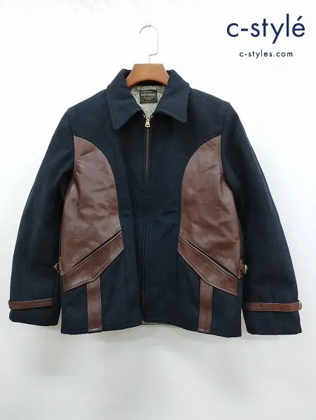 BY GLAD HAND バイグラッドハンド ウールジャケット L ネイビー 牛革 BYGH-13-AW-04
