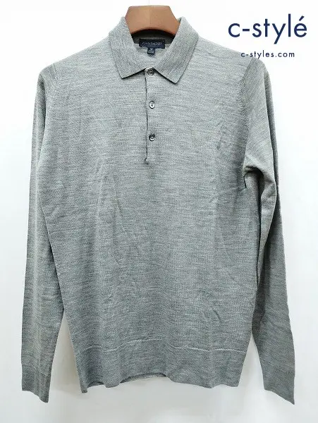 JOHN SMEDLEY ジョンスメドレー ニットポロシャツ M グレー 長袖 メリノウール100% イギリス製