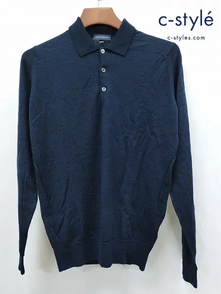 JOHN SMEDLEY ジョンスメドレー ニットポロシャツ M ネイビー 長袖 メリノウール100% イギリス製