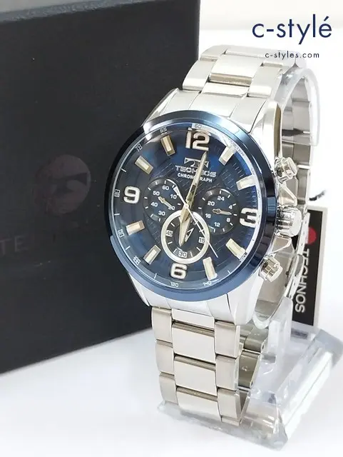 TECHNOS テクノス 腕時計 ネイビー×シルバー クォーツ式 クロノグラフ T8A60