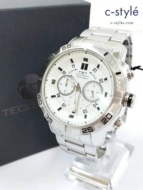 TECHNOS テクノス 腕時計 ホワイト×シルバー クォーツ式 クロノグラフ T6399