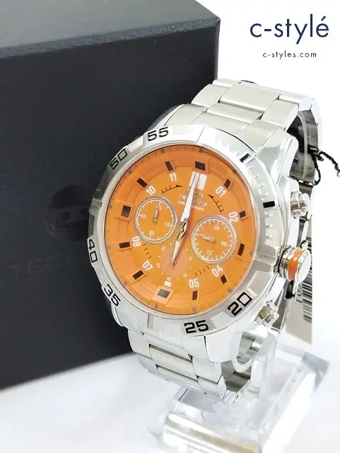TECHNOS テクノス 腕時計 オレンジ×シルバー クォーツ式 クロノグラフ T6399