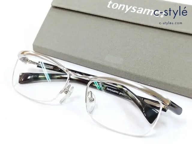 tonysame トニーセイム 眼鏡 55□18 135 シルバー×グリーン系 TS-10415-111 TITANIUM 度入り