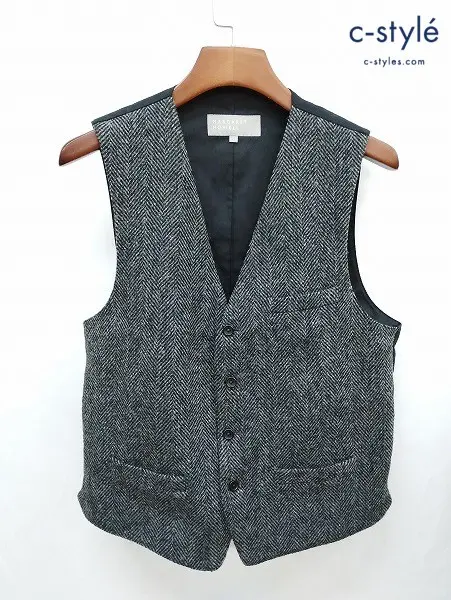 MARGARET HOWELL マーガレットハウエル ベスト L グレー×ブラック 日本製 Harris Tweed 579-226100