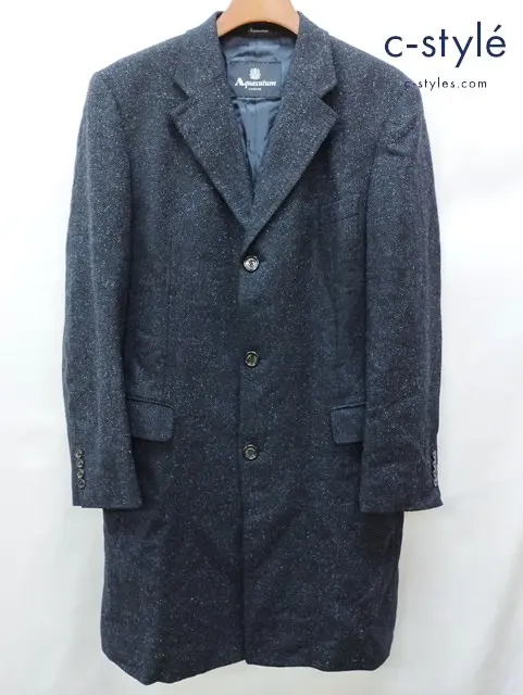 Aquascutum アクアスキュータム チェスターコート 40 ネイビー系 日本製 シルク混 A9555657-38
