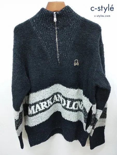 MARK & LONA ハーフジップニット 50 ブラック×ホワイト Lerma Boucle Half-Zip Knit MLM-4C-AB09