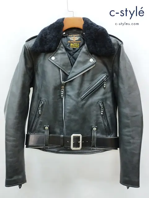 THE REAL McCOY’S×HARLEY-DAVIDSON ライダースジャケット 38 ブラック 馬革 ファー
