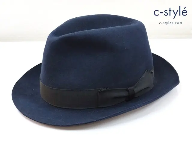Borsalino ボルサリーノ 帽子 ネイビー ラビットファー イタリア製 中折れハット 111160 0411