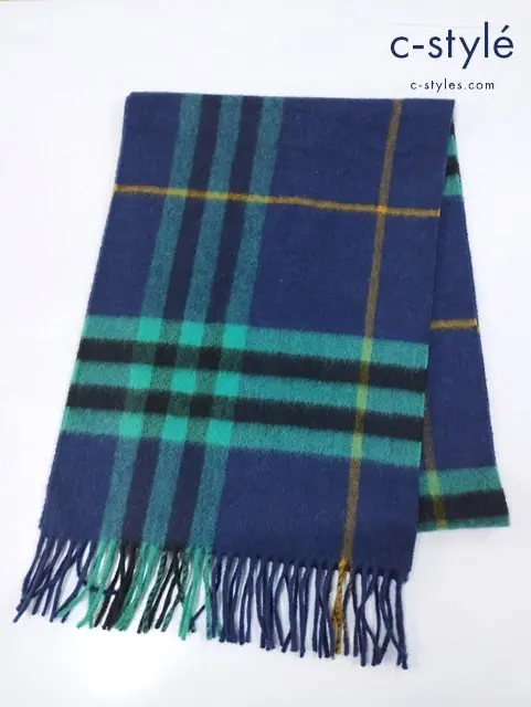 BURBERRY バーバリー マフラー ネイビー系 チェック柄 カシミヤ100%