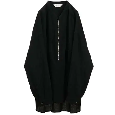 アンセルム(ANCELLM) CREPE HALF ZIP SHIRT BLACK ANC-SH94
