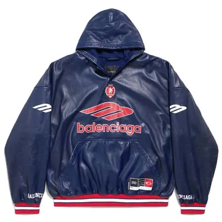バレンシアガ(BALENCIAGA) アパレル(洋服) 3B Football ポロ Hoodie ダークネイビー スムースソフトレザー メンズ 856357TMS024100